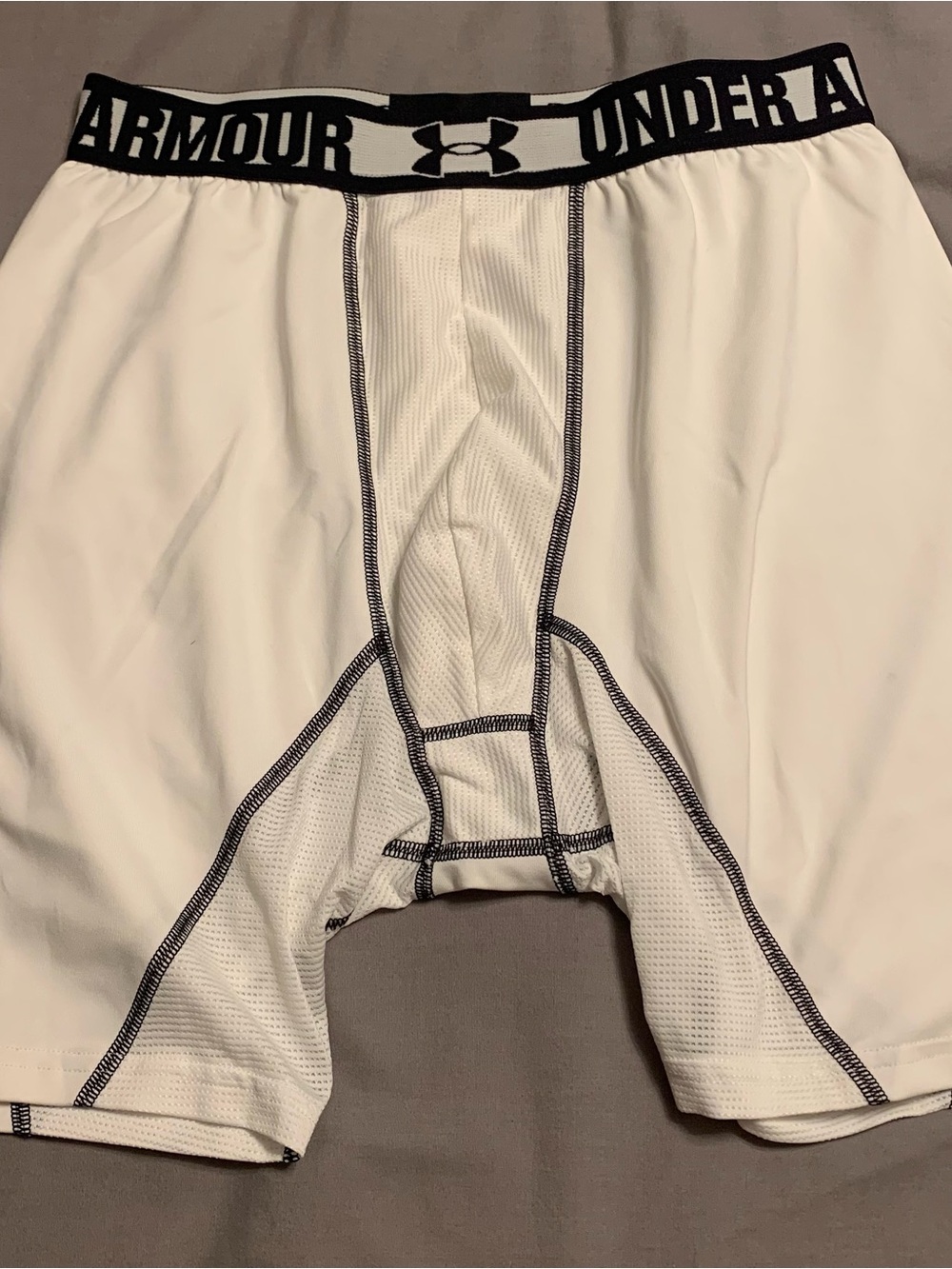 Under Armour White Compression Shorts with Black Waistband